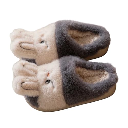 Mädchen-Hausschuhe mit Hasenmotiv warme gemütliche Slipper für Kinder weiches Kunstlederfutter bequeme Hausschuhe für den Alltag Freizeit (Grey, 29.5) von Generic