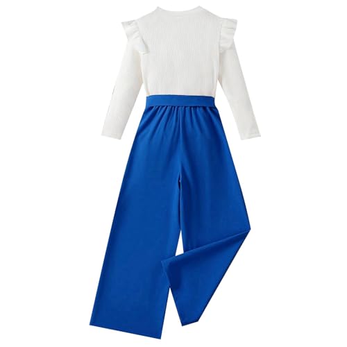 Mädchen Herbstkleidung Zweiteiliges Set,Süß Mädchen Bedrucktes Langarm-Top + Unifarbene Hose mit weitem Bein zum Schnüren Bekleidungsset,Mode Kinderkleidung für 5-12 Jahre (#1-Blue, 10-12 Years) von Generic