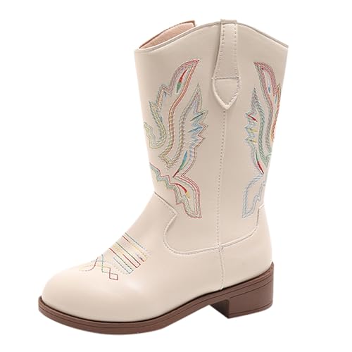 Mädchen High Heel Reitstiefel Gefüttert Stiefel Glitzer Schneestiefel Rutschfest Lederschuhe Mode Winterstiefel mit Seitlichem Reißverschluss Hohe Kinderschuhe (Beige, 29) von Generic