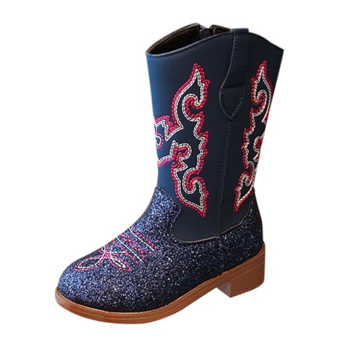 Mädchen High Heel Reitstiefel Gefüttert Stiefel Glitzer Schneestiefel Rutschfest Lederschuhe Mode Winterstiefel mit Seitlichem Reißverschluss Hohe Kinderschuhe (Blue, 33) von Generic