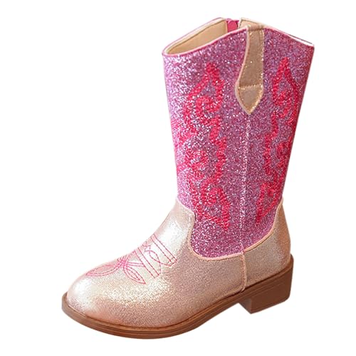 Mädchen High Heel Reitstiefel Gefüttert Stiefel Glitzer Schneestiefel Rutschfest Lederschuhe Mode Winterstiefel mit Seitlichem Reißverschluss Hohe Kinderschuhe (Gold, 34) von Generic