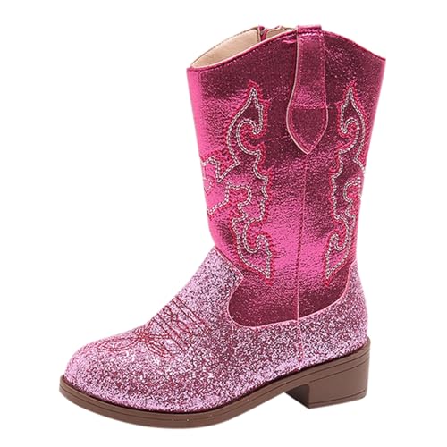 Mädchen High Heel Reitstiefel Gefüttert Stiefel Glitzer Schneestiefel Rutschfest Lederschuhe Mode Winterstiefel mit Seitlichem Reißverschluss Hohe Kinderschuhe (Pink, 34) von Generic
