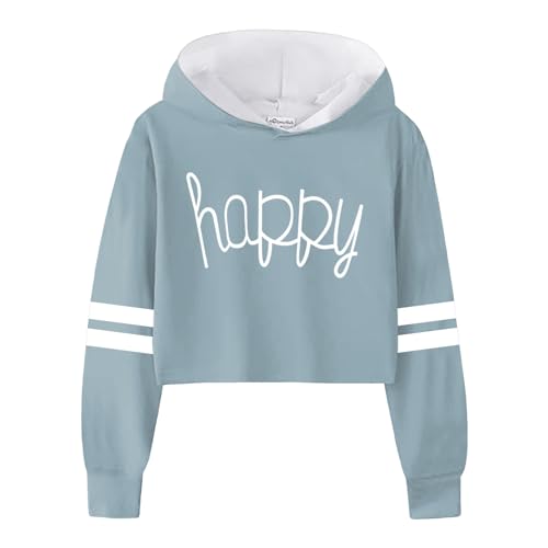 Mädchen Hoodie Cropped Top Mode Langarm Briefe Sweatshirt mit Kapuzen Einfarbig Streifen Baumwolle Crop Pullover Tops Casual Kapuzenpullover für Teenager Mädchen 3-12Jahre | Frühling Herbst Winter von Generic