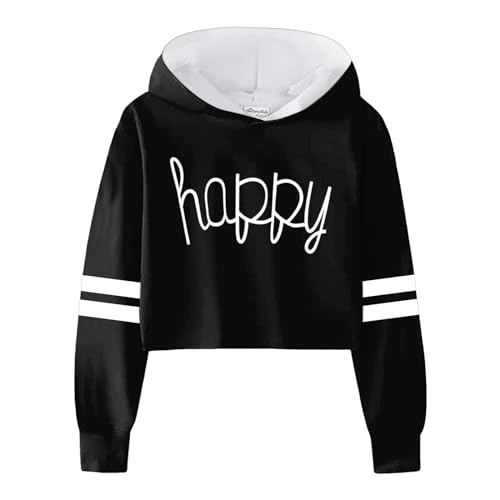 Mädchen Hoodie Cropped Top Mode Langarm Briefe Sweatshirt mit Kapuzen Einfarbig Streifen Baumwolle Crop Pullover Tops Casual Kapuzenpullover für Teenager Mädchen 3-12Jahre | Frühling Herbst Winter von Generic