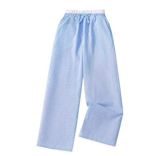 Mädchen Hosen Leichte Sommerhose Dünne Hose mit Kordelzug Baggy Gestreifte Freizeithose Lässige Luftige Outdoorhose Mode Sporthose Lose Jogginghose (Blue, 10 Years) von Generic
