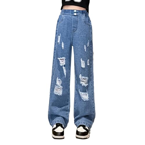 Mädchen Jeans Stretch Hose High Waist Mit Weitem Bein Lange Schlaghose Denim Teenager Hip Hop Outfit von Generic