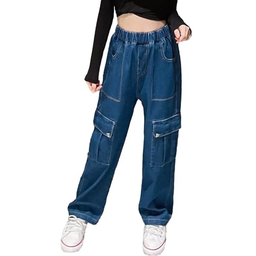 Mädchen Jeans Stretch Hose Jeanshosen Lange Schlaghose Denim Hose Mit Weitem Bein High Waist Y2k Baggy Jeans Baggy Pants Kinder Cargohose Teenager Mädchen von Generic