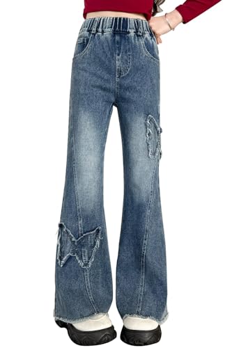 Mädchen Jeans Teenager Cargo Hosen Baggy Schlaghose Gerade Denim Jeans Gummibund Weites Bein Jeans Mädchen Hip Hop Outfit Mädchen Jeans Teenager Mädchen Trend Weit von Generic