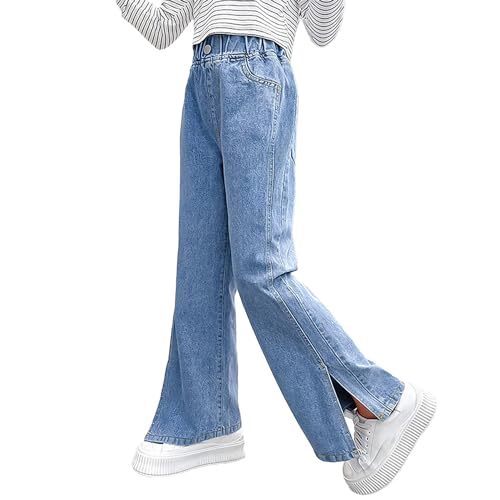 Mädchen Jeans Teenager Cargo Hosen Baggy Schlaghose Gerade Denim Jeans Gummibund Weites Bein Jeans Mädchen Jeans Mädchen Löchern Boyfriend Jeans Kinder Mädchen von Generic