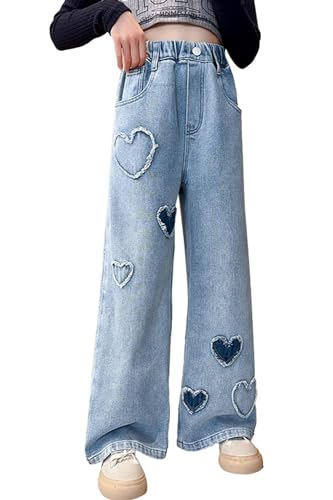 Mädchen Jeans Teenager Cargo Hosen Baggy Schlaghose Gummibund Weites Bein Gerade Denim Jeans Weite Jeans Hip Hop Outfit Mädchen Hosen High Waist Teenager Mädchen von Generic