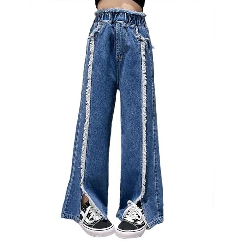 Mädchen Teenager Cargo Hosen Baggy Schlaghose Gummibund Weites Bein Gerade Denim Jeans Y2k Hip Hop Outfit Mit Löchern von Generic