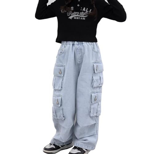 Mädchen Jeans Teenager Cargo Hosen Baggy Schlaghose Gummibund Weites Bein Gerade Denim Jeans Y2k Jeans Baggy Jeans Teenager Mädchen Weite Jeans Teenager Mädchen von Generic
