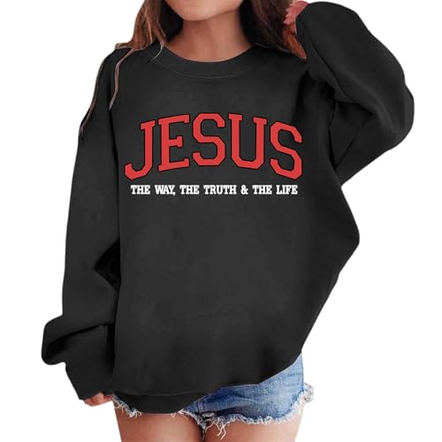 Mädchen Jesus Sweatshirt Langarm Rundhalsausschnitt Pullover mit Monogramm-Druck Kinder Christlich Langarmshirt Herbst Winter Warm Tops Lässiges Streetwear Mädchen Jesus Sweatshirt Langarm Rundhalsausschnitt Pullover mit Monogramm-Druck Kinder Christlich Langarmshirt Herbst Winter Warm Tops Lässiges Streetwear von Generic