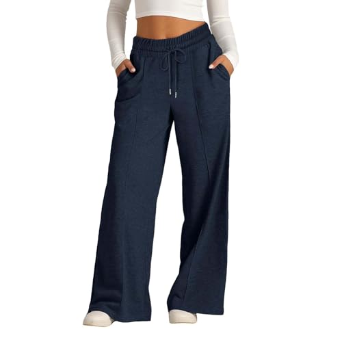 Mädchen Jogginghose Baggy Weite Beine Lang Lockere Sporthose Baggy Weites Bein Joggpants Kinder High Waist Freizeithose Sweatpants Mit Taschen Trainingshose (Dark Blue, 12-13 Years) von Generic