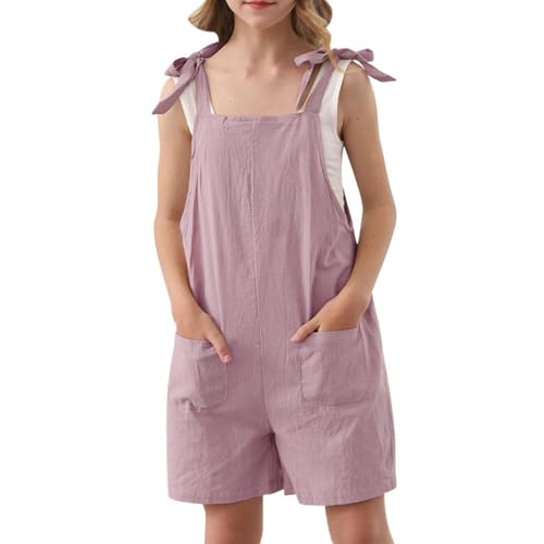 Mädchen Jumpsuit Kurz Latzhose Overall Outfits Ärmelloses Overall Spaghettiträger Casual Loose Jumpsuits Latz-Shorts Trainingsanzug Kinderoverall mit (Watermelon Red, 11-12 Years) von Generic