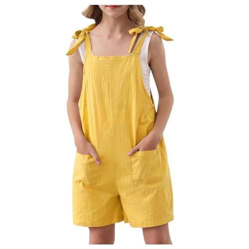 Mädchen Jumpsuit Kurz Sommer Spaghettiträger Overalls ärmellose Jumpsuits für Mädchen Lockere Kurze Hose Einfarbig Latzhose Kinder Romper Hosen Kinderoverall mit Tasche von Generic