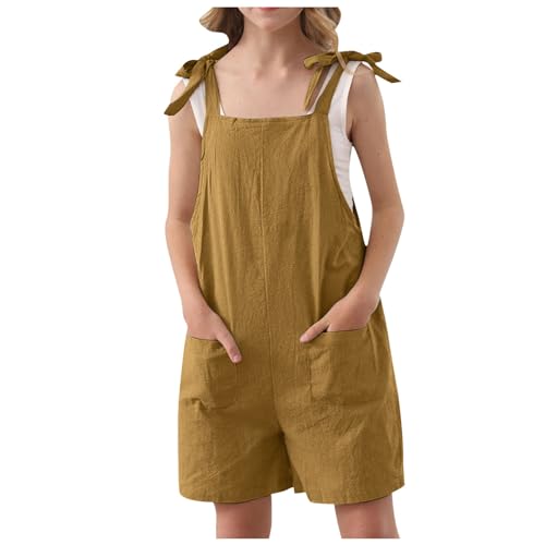 Mädchen Jumpsuit Kurz Sommer Spaghettiträger Overalls ärmellose Jumpsuits für Mädchen Lockere Kurze Hose Einfarbig Latzhose Kinder Romper Hosen Kinderoverall mit Tasche von Generic