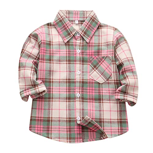 Mädchen Kariertes Flanellhemd Jacke Freizeithemden Langarm Button-Down-Kinder -Top Hemden Shirt FlanellÜbergangsjacke Kindermantel Button-Down-Hemden für Unisex Kleinkind Kinder (Brown, 7-8 Years) von Generic