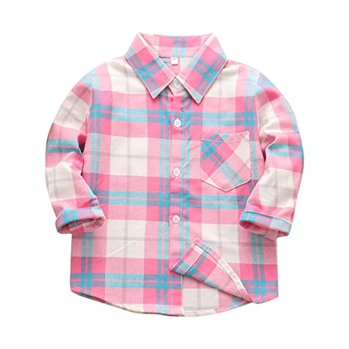 Mädchen Kariertes Flanellhemd Jacke Freizeithemden Langarm Button-Down-Kinder -Top Hemden Shirt FlanellÜbergangsjacke Kindermantel Button-Down-Hemden für Unisex Kleinkind Kinder (Pink, 7-8 Years) von Generic