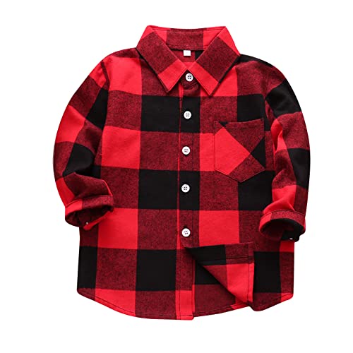 Mädchen Kariertes Flanellhemd Jacke Freizeithemden Langarm Button-Down-Kinder -Top Hemden Shirt FlanellÜbergangsjacke Kindermantel Button-Down-Hemden für Unisex Kleinkind Kinder (Red, 5-6 Years) von Generic
