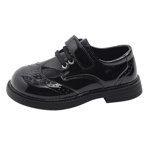 Mädchen Kinder Mokassins Schuhe Lackleder Britischer Stil Elegant Flach Runde Zehe Prinzessin Schuhe rutschfeste Sohle für Party Geburtstag Hochzeit, Schwarz , 35 EU von Generic