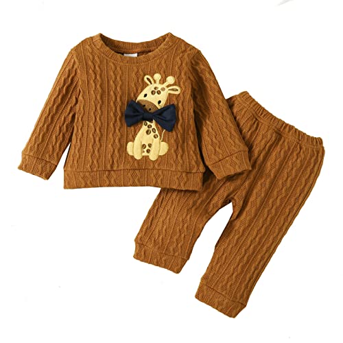Mädchen Klamotten Baby Mädchen Herbst Winter Langarmshirts Einfarbig Hosen Hosen Giraffe Bestickt Freizeitanzug 2PC Sets Outfits Baby Kleidung Set Neugeborene (A, 3-6 Months) von Generic