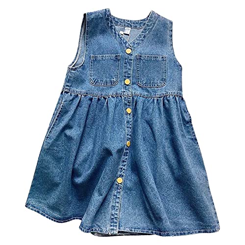Mädchen Kleid Sommer Ärmellos Jeanskleid Freizeit Denim Kinderkleid Partykleid Festlicheskleid mit Rüschen Mode Sommerkleid Kinder Süße Jeans-Kleid Lässige Ä𝐬thetische Streetwear (A, 4-5 Years) von Generic