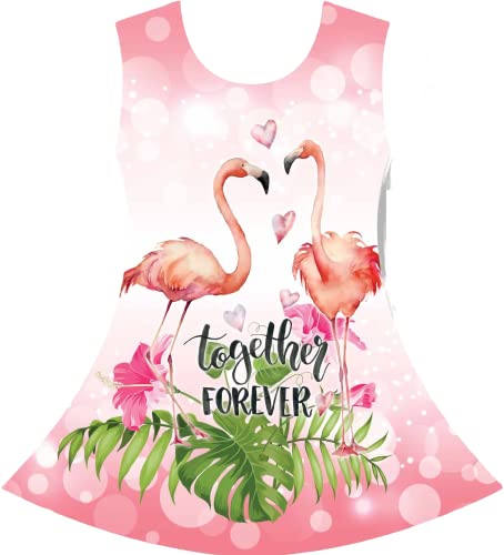 Mädchen Kleid Sommer Lang Shirt Kurz ärmellos Top für Kita Kindergarten Schule (as3, Numeric, Numeric_140, Regular, Flamingo, 140) von Generic