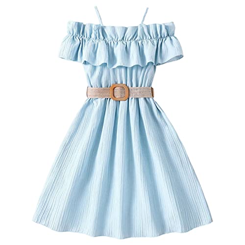 Mädchen Kleider 2023 Sommerkleid Kinderkleid einfarbig hängender Ausschnitt Taillenkollektion Kleid Prinzessin Kleid Mode Outwear T-Shirt Kleid Freizeit Mädchenkleid von Generic