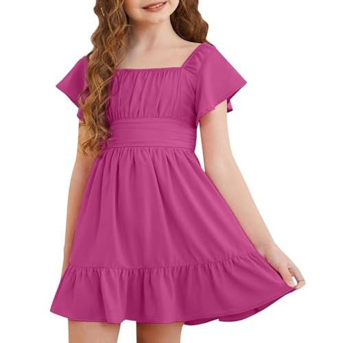 Mädchen Kleider Freizeitkleider Strandkleid Teenager Knielang Kinderkleider Elegante Midikleid Kurzarm Prinzessin Partykleid Kinder Mädchenkleid 3-14 Jahre von Generic