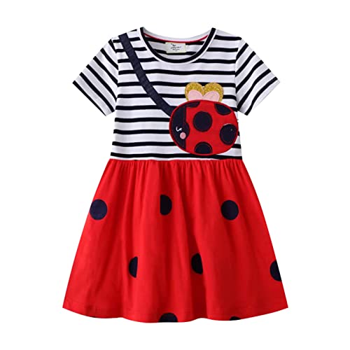 Mädchen Kleider Sweet Prinzessin Kleid Mädchen Sommer Casual Kleinkind Baumwolle Rundhals Kurzarm Niedlichen Cartoon Druck Partykleid Festlich Hochzeit BlumenMädchenkleider von Generic