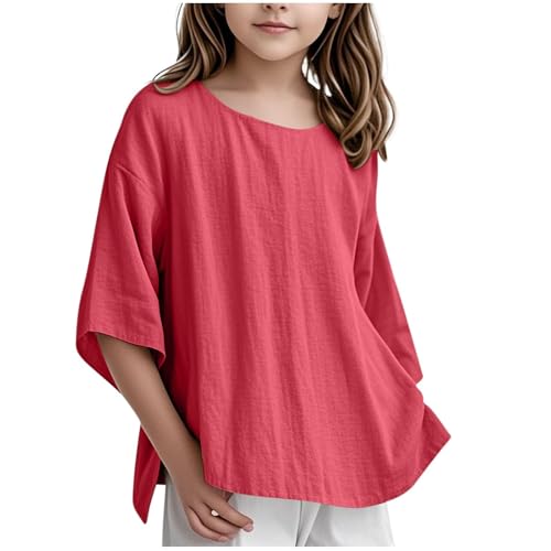 Mädchen Langarmshirt Einfarbiger Farbe Rundhalsausschnitt T-Shirt für Kinder Sommer Basic Shirt Teenager Mädchen Schickes Puffärmeln Oberteil Casual Loose Tops 2-14 Jahre von Generic