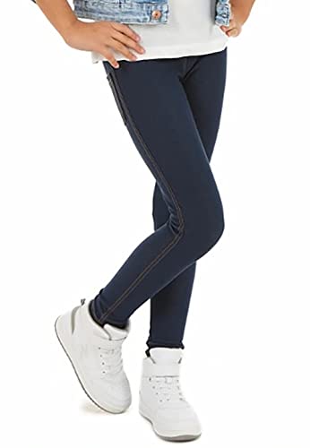 Mädchen Leggings Gefüttert Winter Thermo Wärmend Lange Kinder Leggings mit Fleece Baumwolle Grau Schwarz Blau 116-158 (DE/NL/SE/PL, Numerisch, 146, Regular, Optik Jeans dunkelblau) von Generic