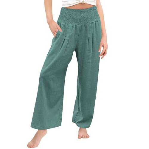 Mädchen Leinen Palazzo Hose Baggy Jogginghose Baumwolle Leinen Bequeme Weite Bein Freizeithose Sportlich Einfarbig Sweathose Elastische Hohe Taille Outdoorhose FüR Teenager (Green, 12-13 Years) von Generic