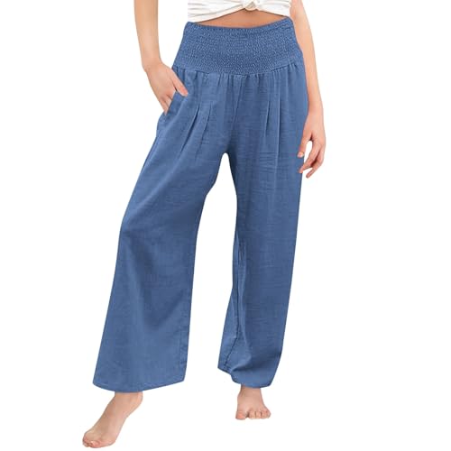Mädchen Leinen Palazzo Hose Baggy Jogginghose Baumwolle Leinen Bequeme Weite Bein Freizeithose Sportlich Einfarbig Sweathose Elastische Hohe Taille Outdoorhose FüR Teenager Kinder (Blue, 12-13 Years) von Generic