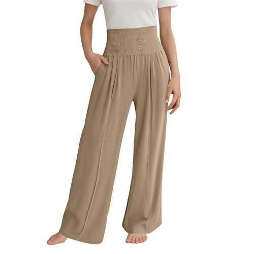Mädchen Leinen Palazzo Hose Boho Weites Bein Hohe Taille Freizeithose 2025 Strand Reise Urlaub Outfits Mädchen Leggins 146 152 von Generic