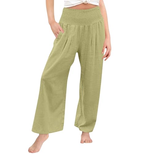 Mädchen Leinen Palazzo Hose Boho Weites Bein Hohe Taille Freizeithose Strand Reise Urlaub Outfits Leggings Ballett Leichte Sommerhose Dünne Hose Baggy Jogginghose Outdoorhose (Mint Green, 8-9 Years) von Generic