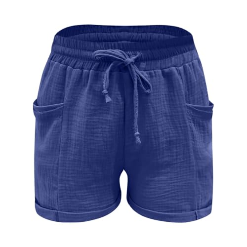 Mädchen Leinen Shorts Kurze Hose Sommer Sporthose Leicht Freizeit Sommerhose Elastische Taille Jogginghose Bequem Atmungsaktiv Trainingshorts Sweatshorts mit Tunnelzug Kinder (Blue, 11-12 Years) von Generic