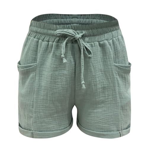 Mädchen Leinen Shorts Kurze Hose Sommer Sporthose Leicht Freizeit Sommerhose Elastische Taille Jogginghose Bequem Atmungsaktiv Trainingshorts Sweatshorts mit Tunnelzug Kinder (Green, 9-10 Years) von Generic
