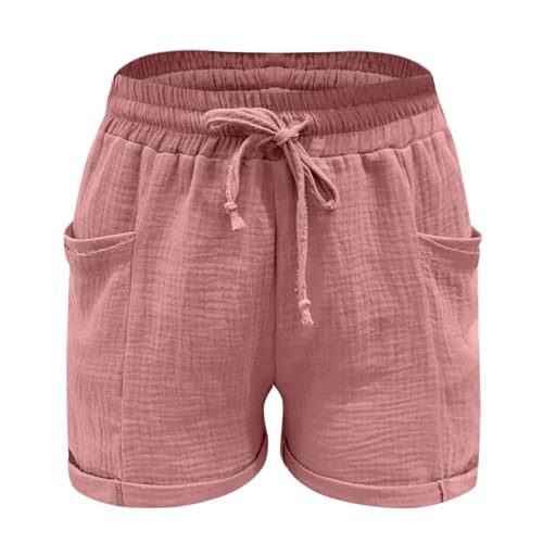 Mädchen Leinen Shorts Kurze Hose Sommer Sporthose Leicht Freizeit Sommerhose Elastische Taille Jogginghose Bequem Atmungsaktiv Trainingshorts Sweatshorts mit Tunnelzug Kinder Mode (Pink, 7-8 Years) von Generic