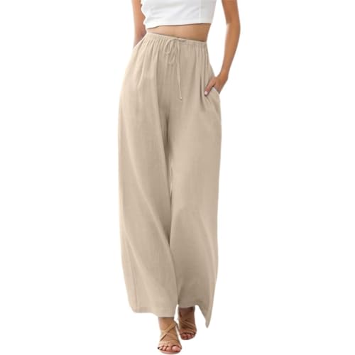 Mädchen Leinenhose Sommer Hose Casual Leinen Leicht Hosen Weites Bein Palazzo Freizeithose Hohe Taille Einfarbig Sommerhose Stoffhose mit Taschen für Teenager Mädchen 1-16 Jahre von Generic