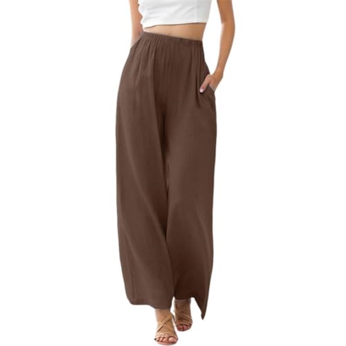 Mädchen Leinenhose Sommer Hose Casual Leinen Leicht Hosen Weites Bein Palazzo Freizeithose Hohe Taille Einfarbig Sommerhose Stoffhose mit Taschen für Teenager Mädchen 4-15 Jahre von Generic