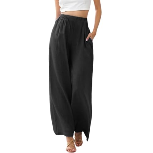 Mädchen Leinenhose Sommer Hose Casual Leinen Leicht Hosen Weites Bein Palazzo Freizeithose Hohe Taille Einfarbig Sommerhose Stoffhose mit Taschen für Teenager Mädchen 4-15 Jahre von Generic