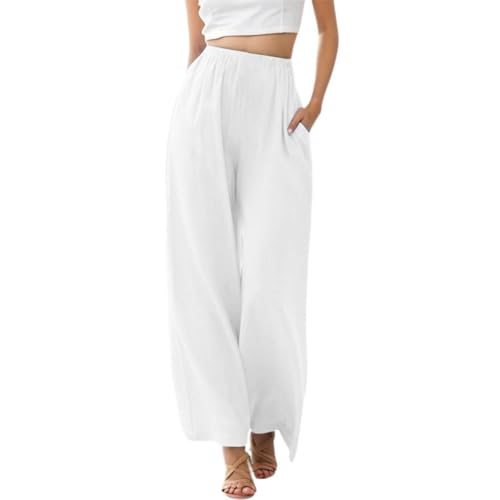 Mädchen Leinenhose Sommer Hose Casual Leinen Leicht Hosen Weites Bein Palazzo Freizeithose Hohe Taille Einfarbig Sommerhose Stoffhose mit Taschen für Teenager Mädchen 4-15 Jahre von Generic