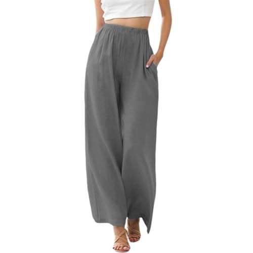 Mädchen Leinenhose Sommer Hose Casual Leinen Leicht Hosen Weites Bein Palazzo Freizeithose Hohe Taille Einfarbig Sommerhose Stoffhose mit Taschen für Teenager Mädchen 4-15 Jahre von Generic