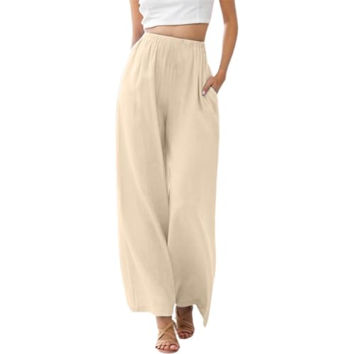 Mädchen Leinenhose Sommer Hose Casual Leinen Leicht Hosen Weites Bein Palazzo Freizeithose Hohe Taille Einfarbig Sommerhose Stoffhose mit Taschen für Teenager Mädchen 4-15 Jahre von Generic