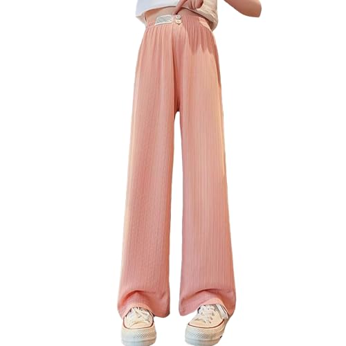Mädchen Leinenhose Sommer Hose Casual Leinen Leicht Hosen Weites Bein Palazzo Freizeithose Hohe Taille Einfarbig Sommerhose Stoffhose mit Taschen für Teenager Mädchen 4-16 Jahre von Generic