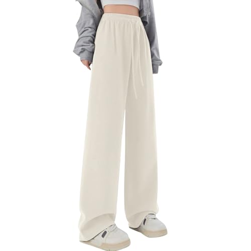 Mädchen Leinenhose Sommer Hose Casual Leinen Leicht Hosen Weites Bein Palazzo Freizeithose Hohe Taille Einfarbig Sommerhose Stoffhose mit Taschen für Teenager Mädchen 4-18 Jahre von Generic