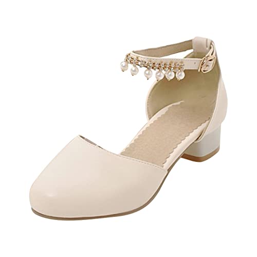 Mädchen Mary Jane Kleid Schuhe Pumps Low Heels Party High School Prom Sandalen Grils Kleid Schuhe Kleinkind-Prinzessin-Schuhe (Beige, 35 Big Kids) von Generic