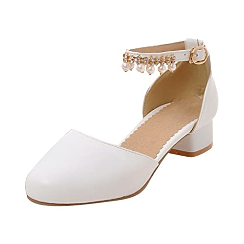 Mädchen Mary Jane Kleid Schuhe Pumps Low Heels Party High School Prom Sandalen Grils Kleid Schuhe Sandalen Kinder 36 (White, 33.5 Big Kids) von Generic